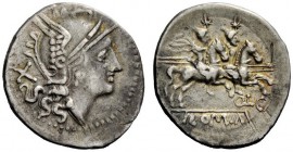 ROMAN REPUBLICAN COINAGE 
 Q. Lutatius Catulus or Cerco . Denarius, uncertain mint circa 206-200, AR 4.03 g. Helmeted head of Roma r.; behind, X. Rev...