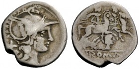 ROMAN REPUBLICAN COINAGE 
 Denarius, uncertain mint circa 206-200, AR 3.35 g. Helmeted head of Roma r.; behind, X. Rev. The Dioscuri galloping r.; be...