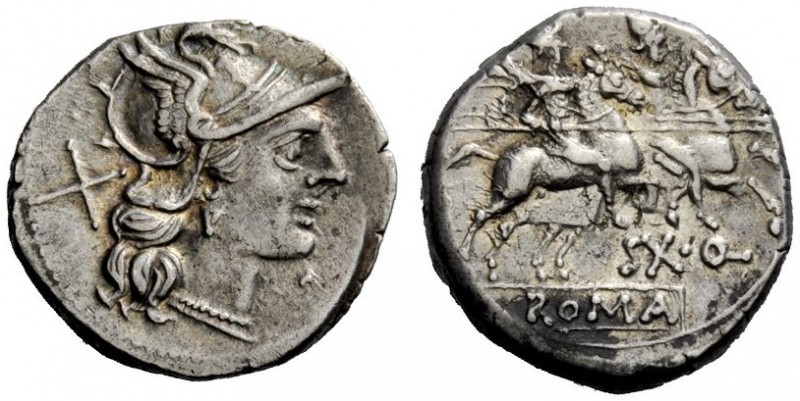 ROMAN REPUBLICAN COINAGE 
 Sex. Quinctilius . Denarius circa 189-180, AR 4.18 g...