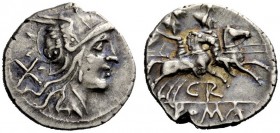 ROMAN REPUBLICAN COINAGE 
 Denarius, uncertain mint circa 199-170, AR 3.99 g. Helmeted head of Roma r.; behind, X. Rev. The Dioscuri galloping r., be...
