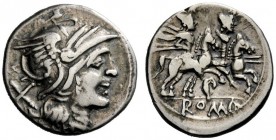 ROMAN REPUBLICAN COINAGE 
 Denarius, uncertain mint circa 199-170, AR 4.00 g. Helmeted head of Roma r.; behind, X. Rev. The Dioscuri galloping r.; be...