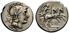 ROMAN REPUBLICAN COINAGE 
 C. Iuventius Thalna. Denarius 154, AR 3.90 g. Helmeted head of Roma r.; behind, X. Rev. Victory in biga r.; below, C TAL; ...
