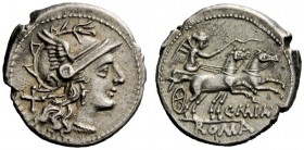 ROMAN REPUBLICAN COINAGE 
 C. Maianius. Denarius 153, AR 3.44 g. Helmeted head of Roma r.; behind, X. Rev. Victory in biga r., holding whip and reins...
