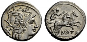 ROMAN REPUBLICAN COINAGE 
 Pinarius Natta. Denarius 149, AR 3.78 g. Helmeted head of Roma r.; behind, X. Rev. Victory in biga r., holding reins and w...