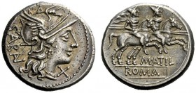 ROMAN REPUBLICAN COINAGE 
 M. Atilius Serranus . Denarius 148, AR 3.79 g. Helmeted head of Roma r.; behind, SARAN; before, X. Rev. The Dioscuri gallo...