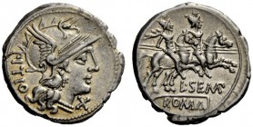 ROMAN REPUBLICAN COINAGE 
 L. Sempronius Pitio. Denarius 148, AR 3.93 g. Helmeted head of Roma r.; before, X; behind, PITIO. Rev. The Dioscuri gallop...
