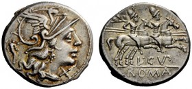ROMAN REPUBLICAN COINAGE 
 L. Cupiennus. Denarius 147, AR 3.71 g. Helmeted head of Roma r.; behind, cornucopiae; before, X. Rev. The Dioscuri gallopi...