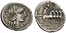 ROMAN REPUBLICAN COINAGE 
 M. Aufidius Rusticus. Denarius 140, AR 3.76 g. Helmeted head of Roma r.; behind, XVI and below chin, RVS. Rev. Jupiter in ...
