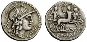 ROMAN REPUBLICAN COINAGE 
 M. Aurelius Cotta. Denarius 139, AR 3.80 g. Helmeted head of Roma r.; behind, X; before, COTA. Rev. Hercules in biga of ce...