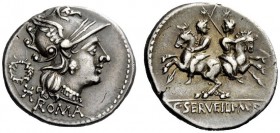 ROMAN REPUBLICAN COINAGE 
 C. Servilius M. f. Denarius 136, AR 3.84 g. Helmeted head of Roma r.; behind, * and wreath; below, ROMA. Rev. The Dioscuri...