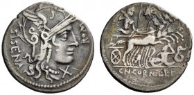 ROMAN REPUBLICAN COINAGE 
 Cn. Cornelius L.f. Sisenna. Denarius 118-107, AR 3.81 g. Helmeted head of Roma r.; behind, SISENA; before, ROMA; below, X....