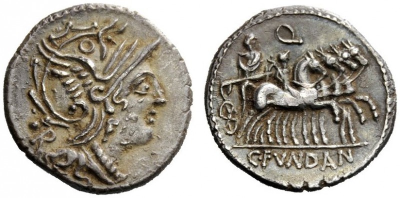 ROMAN REPUBLICAN COINAGE 
 L. Sentius C.f. Denarius 101, AR 3.59 g. Helmeted he...