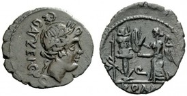 ROMAN REPUBLICAN COINAGE 
 C. Egnatuleius C.f. Quinarius 97, AR 1.75 g. Laureate head of Apollo r.; behind, C EGNATVLEI C F Q. Rev. Victory standing ...