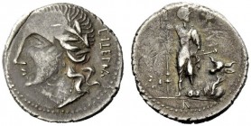 ROMAN REPUBLICAN COINAGE 
 The Bellum Sociale . Denarius, Bovianum (?) circa 89 (?), AR 4.00 g. Laureate head of Italia l.; behind, viteliú retrograd...