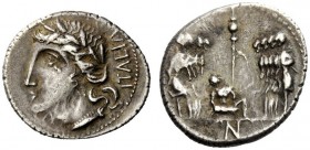 ROMAN REPUBLICAN COINAGE 
 The Bellum Sociale . Denarius, Corfinium 90, AR 3.92 g. ITALIA Wreathed head of Italia l., wearing earring and dotted neck...
