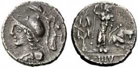 ROMAN REPUBLICAN COINAGE 
 The Bellum Sociale . Denarius, mint moving in Campania (?) circa 88-87, AR 3.72 g. Helmeted bust of Minerva l., wearing ae...