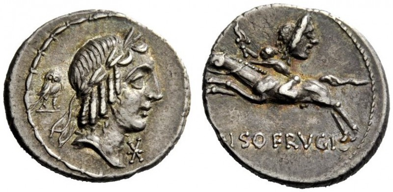 ROMAN REPUBLICAN COINAGE 
 L. Piso Frugi. Denarius 90, AR 3.90 g. Laureate head...