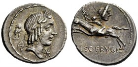 ROMAN REPUBLICAN COINAGE 
 L. Piso Frugi. Denarius 90, AR 3.90 g. Laureate head of Apollo r.; behind, owl. Rev. Horseman galloping l./no Roma monogra...