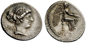 ROMAN REPUBLICAN COINAGE 
 M. Porcius Cato. Denarius 89, AR 3.84 g. Draped female bust r.; behind, ROMA; below, M CATO. Rev. Victory seated r., holdi...