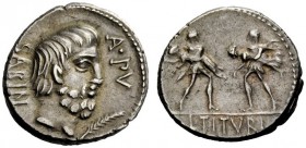 ROMAN REPUBLICAN COINAGE 
 L. Titurius L.f. Sabinus . Denarius 89, AR 3.87 g. Head of king Tatius r.; behind, SABIN; before, palm branch and A PV. Re...