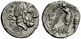 ROMAN REPUBLICAN COINAGE 
 L. Rubrius Dossenus . Quinarius 87, AR 2.04 g. Laureate head of Neptune r., with trident over shoulder; behind, DOSSEN. Re...