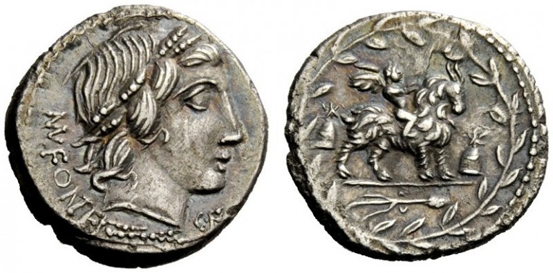 ROMAN REPUBLICAN COINAGE 
 Mn. Fonteius C.f. Denarius 85, AR 3.83 g. Laureate h...