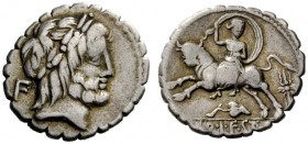 ROMAN REPUBLICAN COINAGE 
 L. Volumnius (or Volteius) L.f. Strabo . Denarius serratus 81, AR 3.70 g. Laureate head of Jupiter r.; behind, F. Rev. Eur...