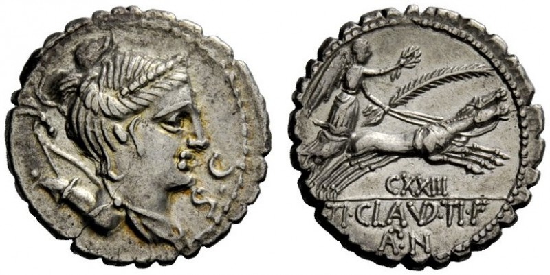 ROMAN REPUBLICAN COINAGE 
 Ti. Claudius Ti.f. Ap.n. Denarius serratus 79, AR 3....