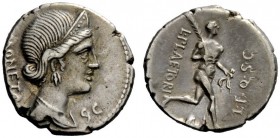 ROMAN REPUBLICAN COINAGE 
 L. Plaetorius L.f. Cestianus . Denarius 74, AR 3.51 g. Diademed and draped bust of Juno Moneta r.; behind, MONETA; before,...