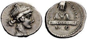 ROMAN REPUBLICAN COINAGE 
 M. Plaetorius M.f. Cestianus. Denarius 69, AR 3.80 g. Draped bust of Fortuna r.; behind, control symbol. Rev. Half-length ...