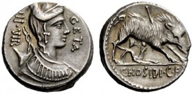 ROMAN REPUBLICAN COINAGE 
 C. Hosidius C.f. Geta . Denarius 68, AR 4.06 g. Draped bust of Diana r., with bow and quiver over shoulder; before, GETA; ...