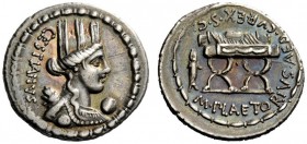 ROMAN REPUBLICAN COINAGE 
 M. Plaetorius M.f. Cestianus . Denarius 67, AR 3.76 g Head of Cybele r.; behind, forepart of lion and CESTIANVS; before, g...