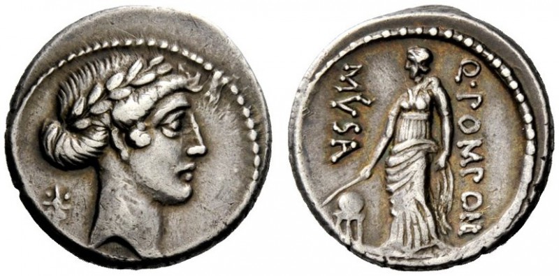 ROMAN REPUBLICAN COINAGE 
 Q. Pomponius Musa . Denarius 66, AR 3.89 g. Laureate...