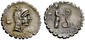 ROMAN REPUBLICAN COINAGE 
 L. Roscius Fabatus . Denarius serratus 64, AR 3.93 g. Head of Juno Sospita r.; behind, cullulus ; below, L ROSCI. Rev. Gir...
