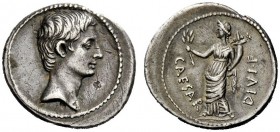 THE ROMAN EMPIRE 
 Octavian, 32-27 BC 
 Denarius, Brundisium or Roma (?) circa 32-29 BC, AR 3.72 g. Bare head r. Rev. Draped Pax standing l., holdin...