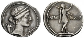 THE ROMAN EMPIRE 
 Octavian, 32-27 BC 
 Denarius, Brundisium or Roma (?) circa 32-29 BC, AR 3.72 g. Diademed head of Pax r.; behind, cornucopiae and...