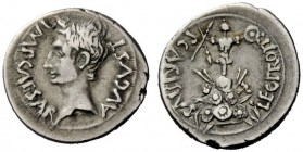 THE ROMAN EMPIRE 
 Octavian as Augustus, 27 BC – 14 AD 
 Denarius, Emerita circa 25-23 BC, AR 3.85 g. Bare head l. Rev. Trophy erected on arms. C 40...