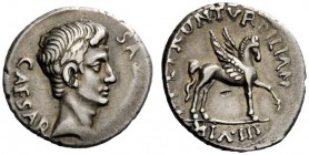 THE ROMAN EMPIRE 
 Octavian as Augustus, 27 BC – 14 AD 
 P. Petronius Turpilianus . Denarius circa 19 BC, AR 3.97 g. Bare head r. Rev. Pegasus walki...