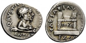 THE ROMAN EMPIRE 
 Octavian as Augustus, 27 BC – 14 AD 
 Q. Rustius . Denarius circa 19 BC, AR 3.94 g. Jugate busts r. of Fortuna Victrix and Fortun...