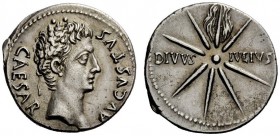 THE ROMAN EMPIRE 
 Octavian as Augustus, 27 BC – 14 AD 
 Denarius, Caesaraugusta circa 19-18 BC, AR 3.57 g. Oak-wreathed head r. Rev. Eight-rayed co...