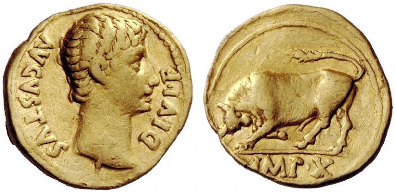 THE ROMAN EMPIRE 
 Octavian as Augustus, 27 BC – 14 AD 
 Aureus, Lugdunum 15-1...