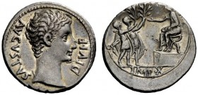 THE ROMAN EMPIRE 
 Octavian as Augustus, 27 BC – 14 AD 
 Denarius, Lugdunum 15-13 BC, AR 3.81 g. Bare head r. Rev. Two soldiers (or Drusus and Tiber...