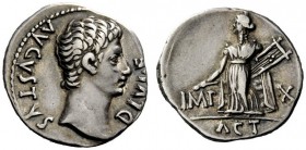 THE ROMAN EMPIRE 
 Octavian as Augustus, 27 BC – 14 AD 
 Denarius, Lugdunum 15-13 BC, AR 3.79 g. Bare head r. Rev. Apollo Citharoedus standing l., h...