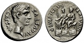 THE ROMAN EMPIRE 
 Octavian as Augustus, 27 BC – 14 AD 
 C. Sulpicius Platorinus . Denarius 13 BC, AR 3.65 g. Bare head r. Rev. Augustus and Agrippa...