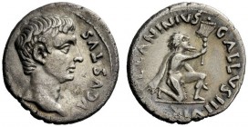 THE ROMAN EMPIRE 
 Octavian as Augustus, 27 BC – 14 AD 
 L. Caninius Gallus . Denarius 12 BC, AR 3.61 g. Bare head r. Rev. Bearded barbarian, with c...