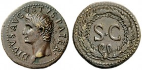 THE ROMAN EMPIRE
Octavian as Augustus, 27 BC – 14 AD
Divus Augustus . Dupondius circa 22-26, Æ 15.27 g. Radiate head l. Rev. S C within oak-wreath. ...