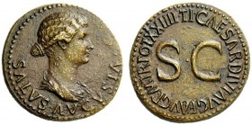THE ROMAN EMPIRE 
 Livia, wife of Augustus 
 Dupondius circa 21-22 AD, Æ 14.07 g. Draped bust of Salus r., hair in knot behind. Rev. TI CAESAR DIVI ...