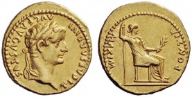 THE ROMAN EMPIRE 
 Tiberius augustus, 14-37 
 Aureus, Lugdunum 14-37, AV 7.83 g. Laureate head r. Rev. Livia figure seated r. on chair with ornament...