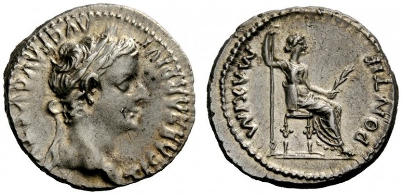 THE ROMAN EMPIRE 
 Tiberius augustus, 14-37 
 Denarius, Lugdunum 14-37, AV 3.7...