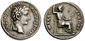 THE ROMAN EMPIRE 
 Tiberius augustus, 14-37 
 Denarius, Lugdunum 14-37, AV 3.80 g. Laureate head r. Rev. Livia seated r., holding long vertical scep...